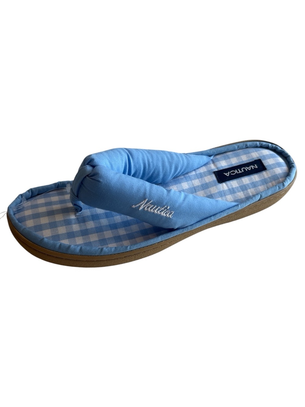 NWT Nautica Women’s 9/10 Slippers Light Blue Gingham Padded Flip Flops